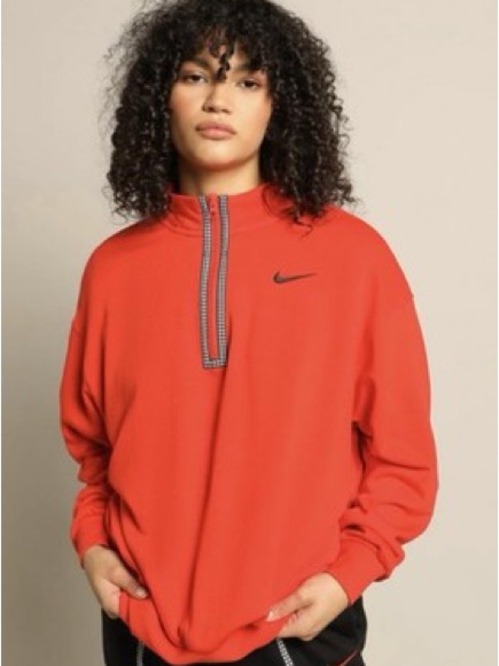 ❤️ Nike Sportswear Houndstooth Big Swoosh 1/4 Zip Pullover Red M